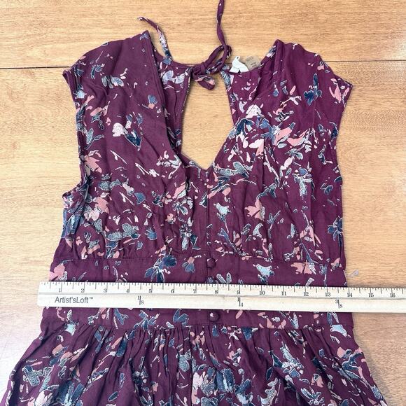 ROXY Maroon Floral Midi Milkmaid Dress Women’s Size Small S Y2K 90’s Open Back - Picture 10 of 13